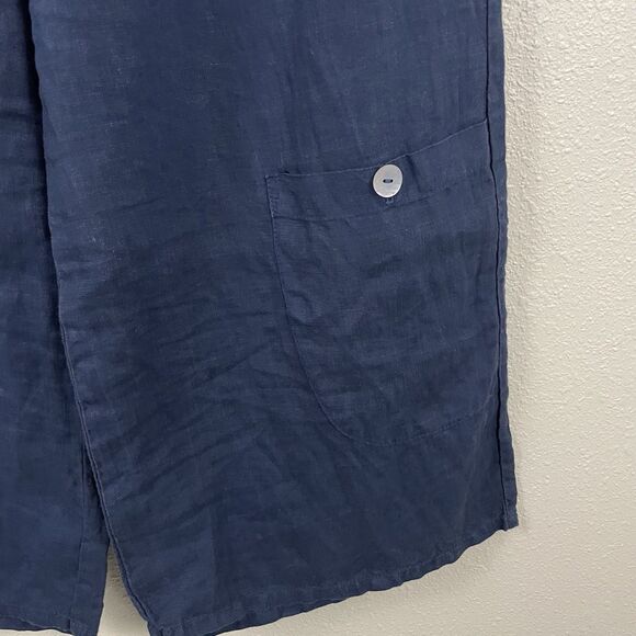 Heaven Womens Small Navy Blue 100% Linen Wide Leg Pocket Pull On Pant - Picture 2 of 5